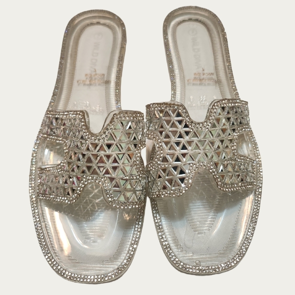Wild Diva CLEAR MIRRORED Glam Slide Sandals, SIZE 7 - Picture 6 of 13